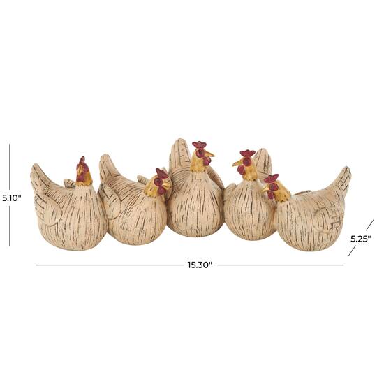 15.25" Beige Polystone Decorative Chicken Sculpture with Gold Heads